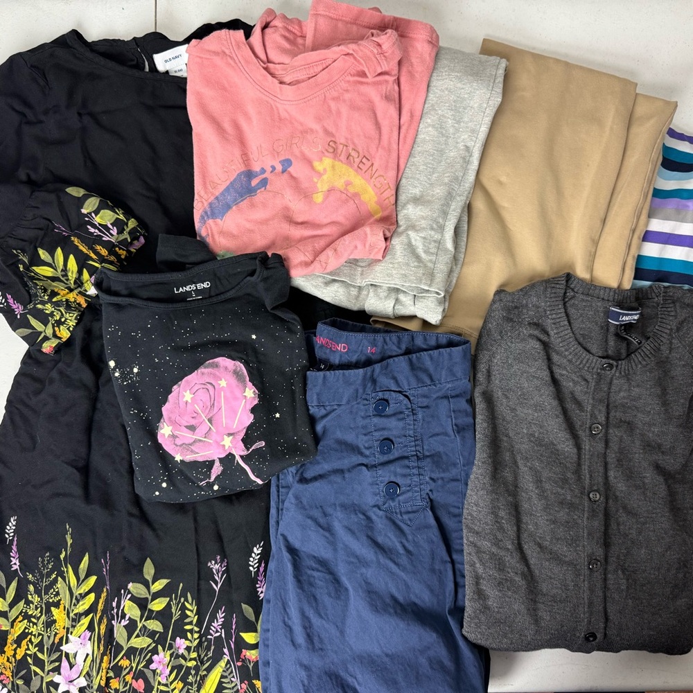 Lot of 5 Lands End size 14 girl and one Old Navy Dress and ON tee.